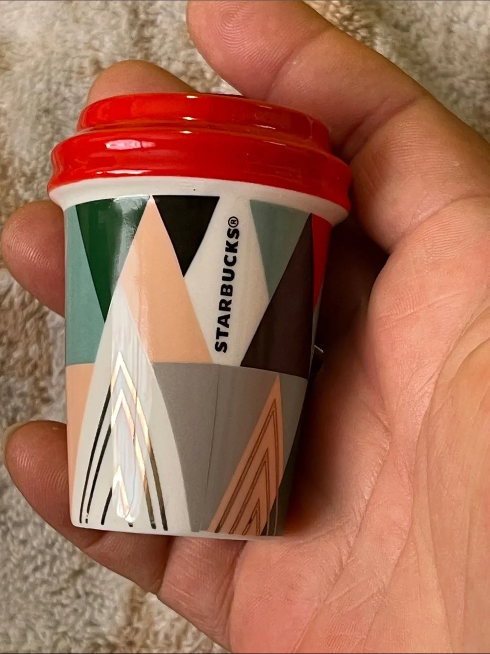 Starbucks Red-Lid Geometric Holiday Cup Ornament
